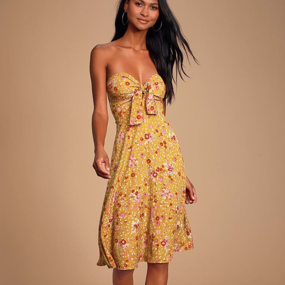 Mustard Yellow Floral Print Dress